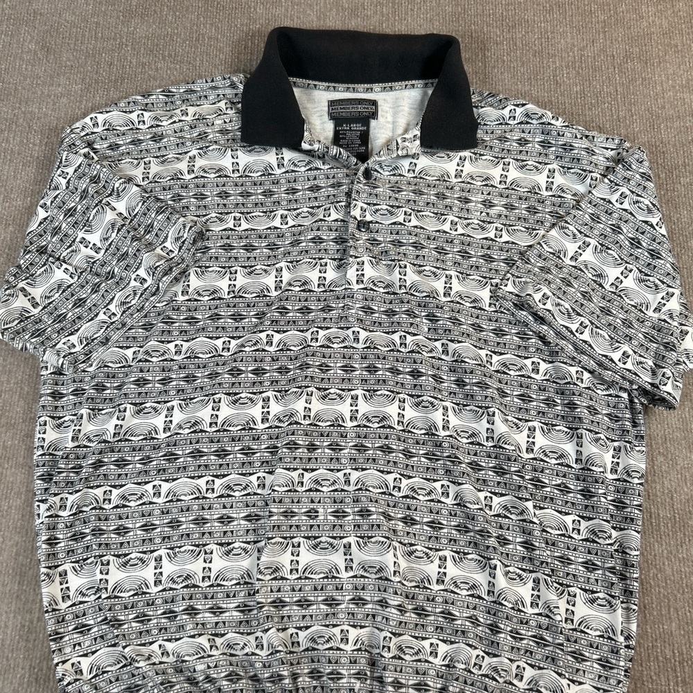 Men's Black and White Patterned Polo Shirt